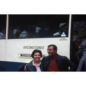 1970s Mini 110 Slide Switzerland - Couple Infront of German Bus